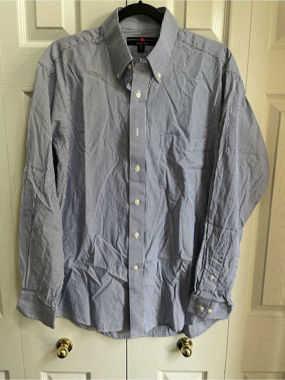 Member’ Mark men’s button down dress shirt size 15-1/2, 34 M blue/white stripe